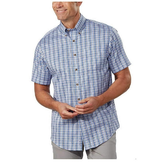 Kirkland Signature Men's Short Sleeve Sport Shirt Blue Check, X-Large
