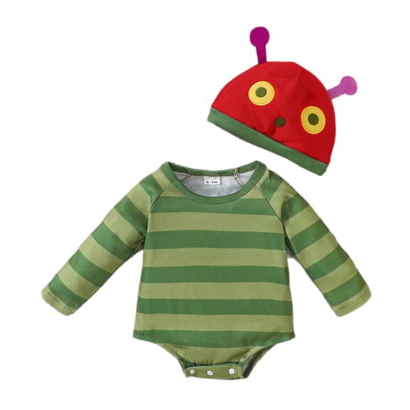 JFOPQVSM 2 Pack Baby Boys Girls Halloween Hungry Crochet Knit Bodysuit Romper with Hat (0-18M)