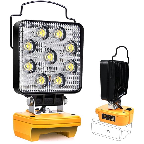 GFDYREE Cordless LED Work Light for Dewalt 20V/18V Battery, Adjustable Portable Shop Light Tool with USB&Type-C Port, LED Flood Outdoor Emergency Light with Low-Voltage Protection(Battery No
