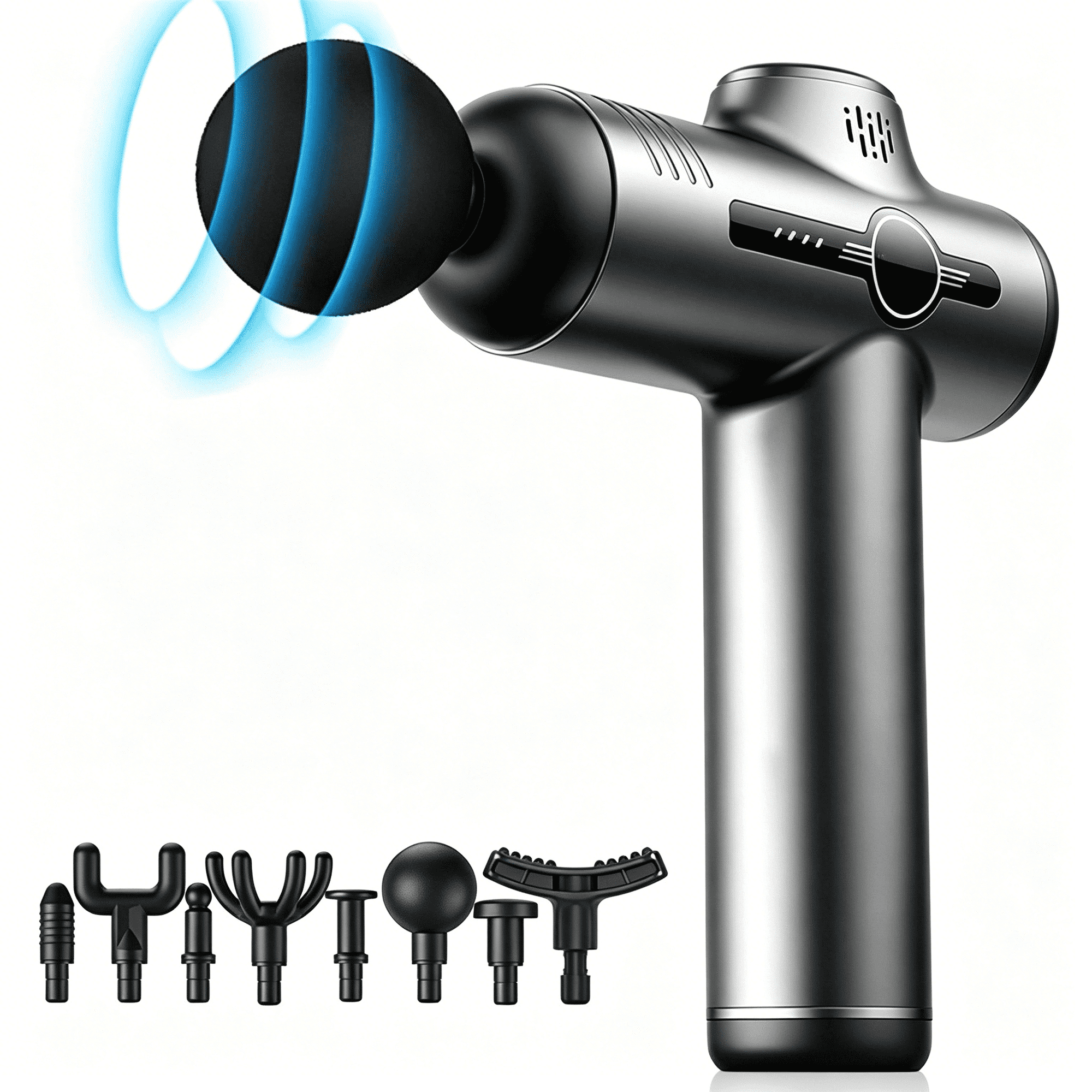Qinghuai Adjustable Massage Gun, Deep Tissue Massage for Athletes for Pain Relief, Handheld Percussion Massager with 8 Massages Heads & Silent Brushless Motor,Heads for Muscle Soreness and Stiffness