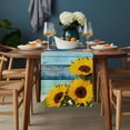 thumbnail image 2 of Spring Sunflowers Table Runner - 72 Inch Long, Kitchen Dining Table Runner Dresser Scarves, Yellow Floral Turquoise Farmhouse Wood Grain Farmhouse Decor for Coffee Tables Wedding Party Banquet, 2 of 8