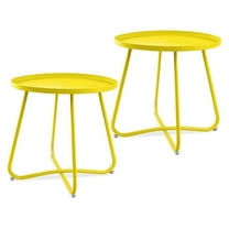 Outdoor Side Table Set of 2, Small Round Patio Table Weather Resistant Steel, Small Accent End Table for Patio Yard Garden, Balcony, Bedside, Indoor & Outdoor (Yellow)