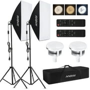 Andoer Studio Photography kit Softbox Set with 85W 2800K-5700K Bi-color * 2 + 50x70cm Softbox * 2 + 2M Stand * 2 + Remote Control * 2 + Carry Bag * 1 for Studio Product Photo Video