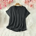 thumbnail image 4 of JSheng Women's Summer Loose Top Fashion Solid Color Casual V-Neck Loose Comfortable Soft T-shirt Blouse Dark Gray M, 4 of 5