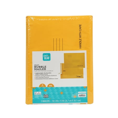 Pen+Gear Kraft Bubble Mailers, 10.5" x 15" (#5), Peel and Seal, 5 Pack