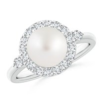 ANGARA South Sea Cultured Pearl Halo Engagement Ring in Platinum for Women | June Birthstone, Birthday, Anniversary, Jewelry Gift for Women | Pearl Ring