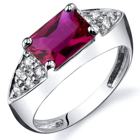 Peora 2.00 Ct Created Ruby Engagement Ring in Rhodium-Plated Sterling Silver