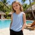 thumbnail image 5 of QIUOMBBP Summer Striped Tank Tops for Girls Casual Crewneck Sleeveless Cotton Linen Shirts Beach Vacation Camis Blouses Red 11 Years, 5 of 9