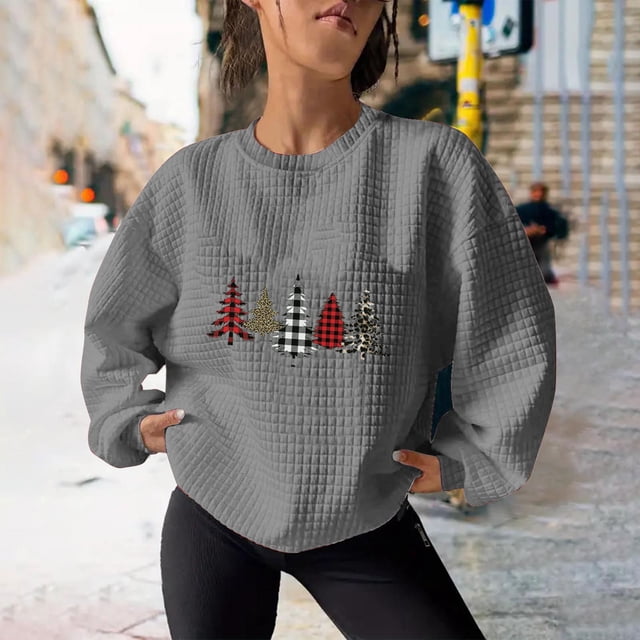 FcBaudy Chandails pour Femmes, Chandails Sans Capuche, Chandails pour Femmes Mode Femmes Noël Décontracté Dames Imprimé Ample Manches Longues Col Rond Chemisiers Chandails Sans Capuche Femmes Chemisier Polyester
