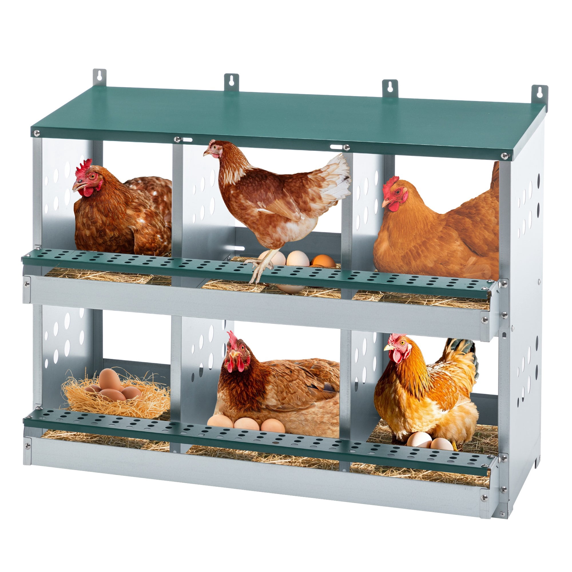 Leumius Nesting Boxes for Chickens,6-Hole Chicken Nesting Boxes, Large Vented Holes Chicken Coop Box for Outdoor Chicken Coop Farm Yard,Green