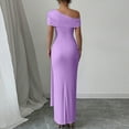 thumbnail image 4 of Stichou Dresses for Women 2026 Elegant One Off The Shoulder Long Sleeve Spring Summer Formal Wedding Guest Bodycon Maxi Dress Purple S, 4 of 4