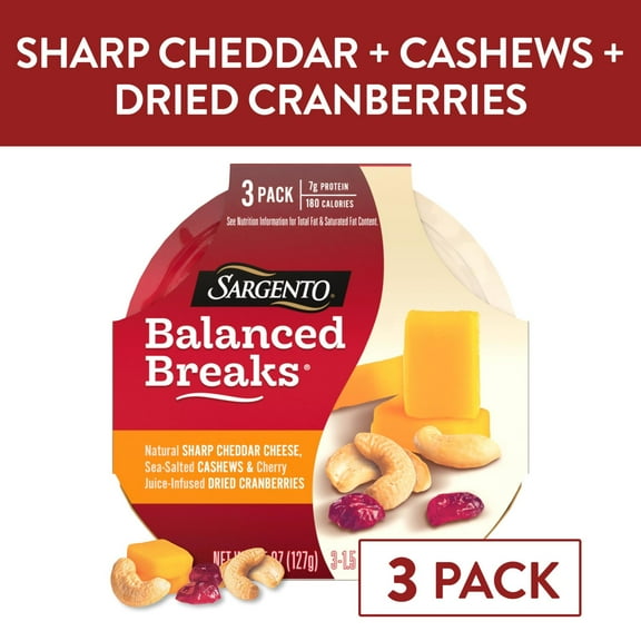 Sargento® Balanced Breaks® Sharp Cheddar Cheese, Cashews, Cherry Infused Dried Cranberries