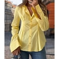 thumbnail image 5 of Women's Button Down Shirts Long Sleeve Dress Shirts Wrinkle Free Collared Work Office Solid Blouses Corset Tops Yellow M, 5 of 9