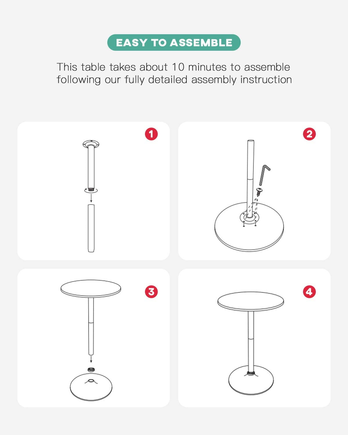 NiamVelo Round Dining Table Anti-Slip with Hydraulic, Black
