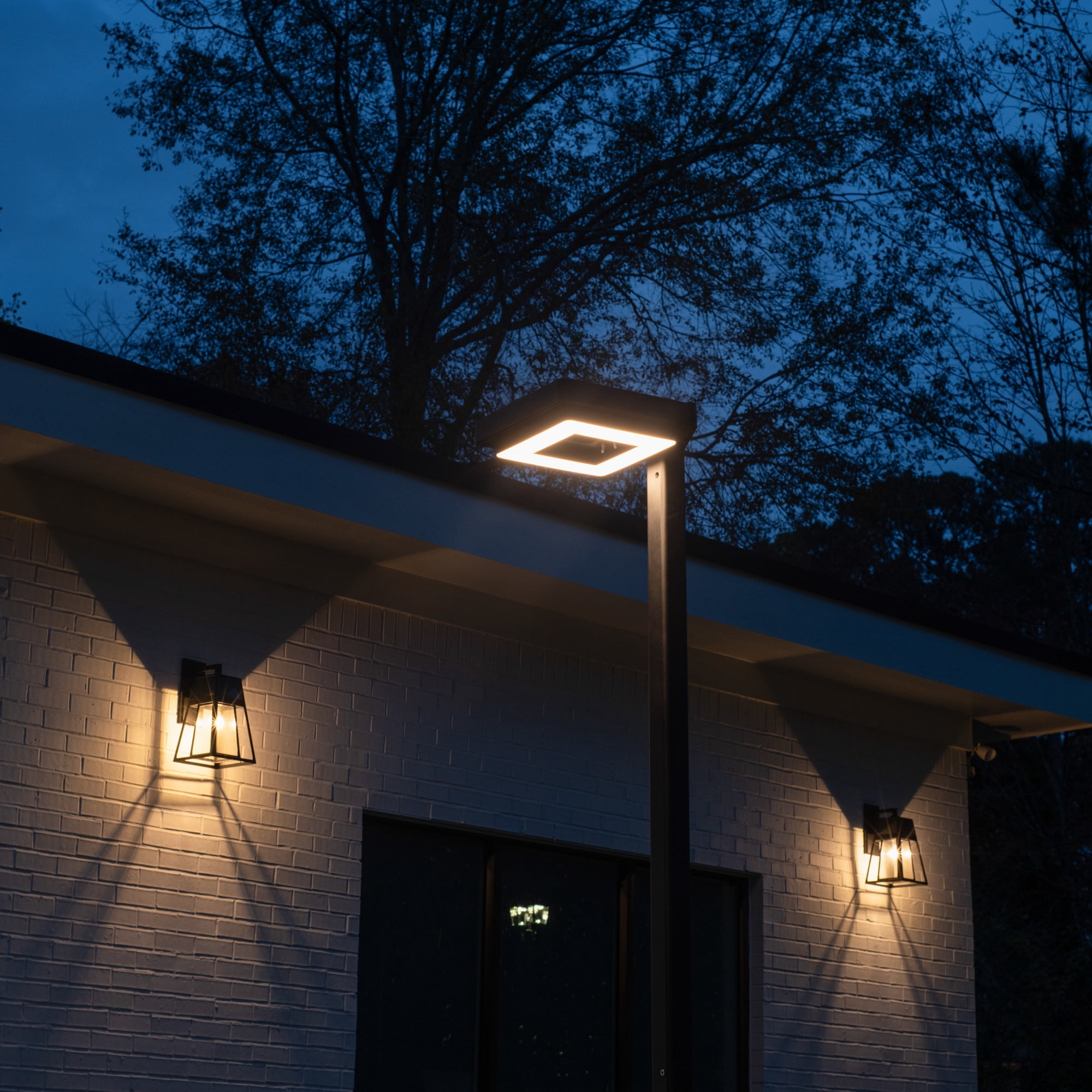 Contemporary 1-Light Square Black Aluminum Modern Outdoor Waterproof Solar Lamp Post Light with 3-Colors Integrated LED
