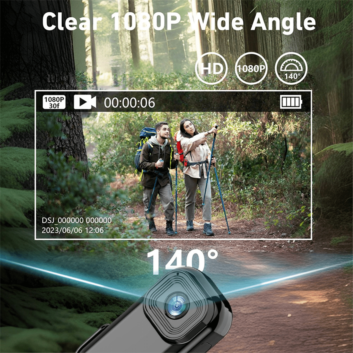 1080P WiFi Pocket Camera Portable Body Cam Sport DV Action Camera with Screen Video Recording Pocket Camera Back Clip