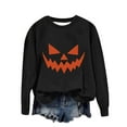 thumbnail image 3 of Aboser Pumpkin Graphic Sweatshirt for Women Vintage Long Sleeve Pullover Tops Y2K Clothes Oversized Holiday Shirts Casual Crew Neck Sweatshirts Black L, 3 of 3