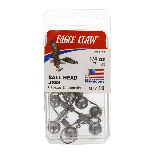 Eagle Claw Ball Head Jig, Unpainted, 1/4 oz., 10 Count