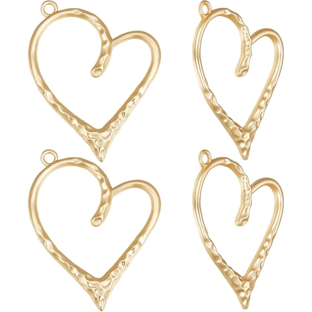 1 caja de 10 dijes de corazón grandes chapados en oro de 14 quilates con forma de corazón hueco para hacer collares, pendientes, joyas, manualidades y bodas.