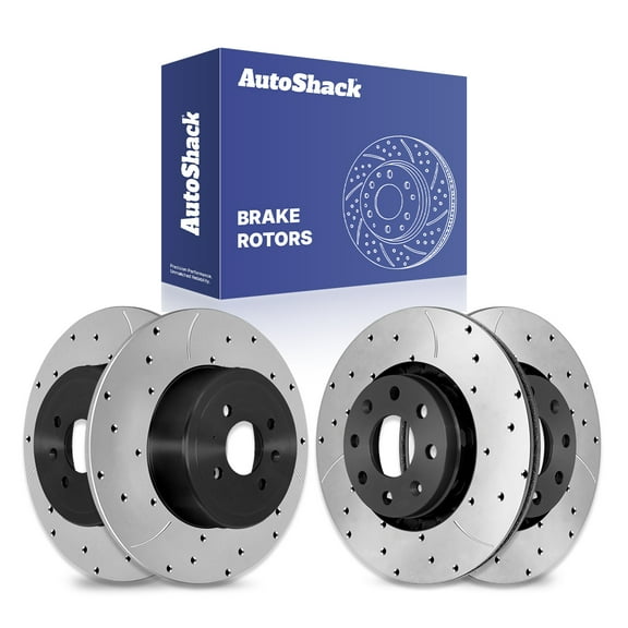 AutoShack Front Vented & Rear Solid Drilled & Slotted E-Coated Brake Rotors 4-PC Set Replacement for 2014-2016 Chevrolet Spark EV ShadowGuard