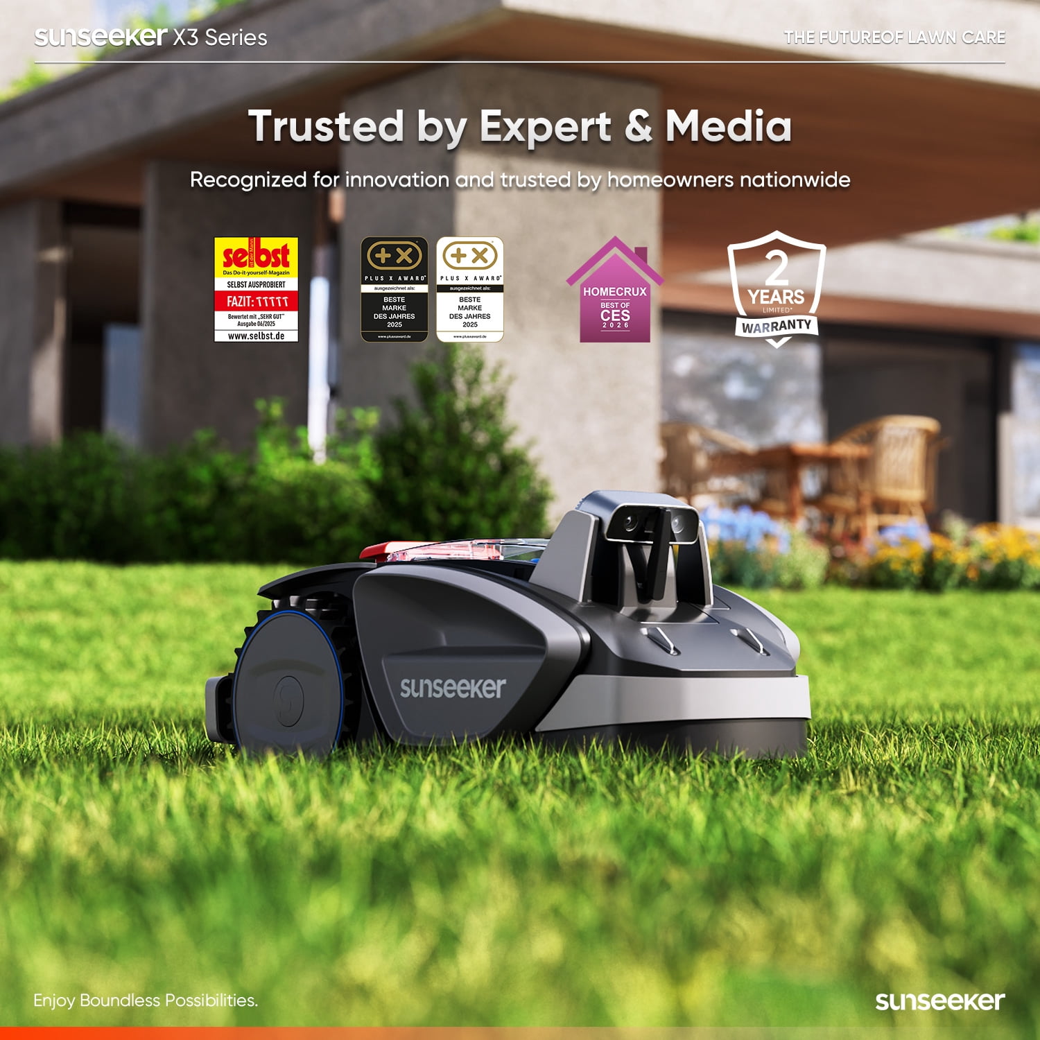 Sunseeker V3 Wireless Robot Lawn Mower 0.15 Acre/6,400 Sq Ft, AI Auto Mow, Smart Obstacle Avoidance, App Control