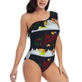 thumbnail image 3 of Gaeub Merry Christmas Elk Women's One Shoulder Ruffle Tummy Control Swimwear for Swimming Surfing Beach Party - X-Large, 3 of 8
