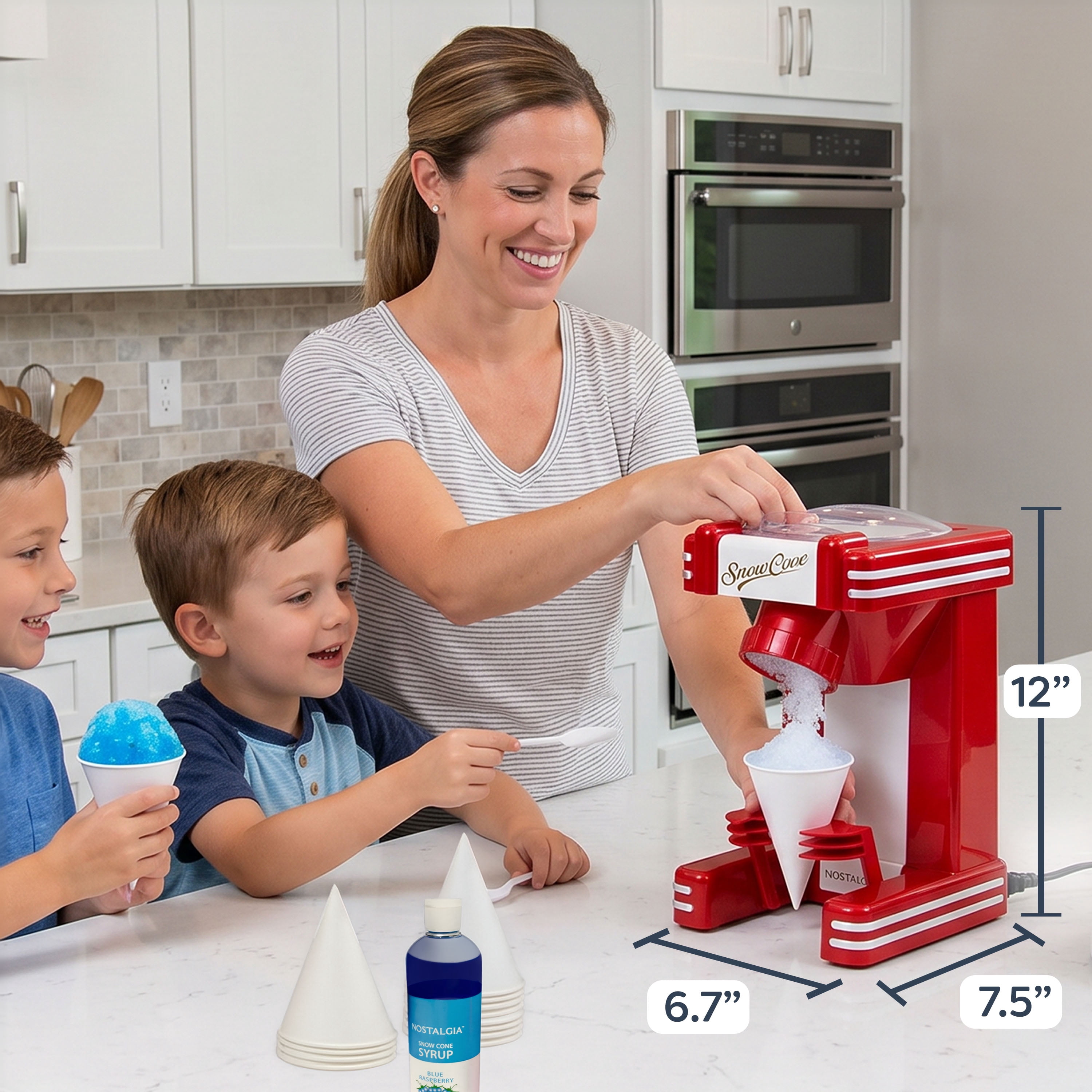 Nostalgia Retro Snow Cone Maker, Countertop Shaved Ice Machine and Snow Cone Maker, Red