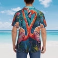 thumbnail image 4 of Vsdgher Romantic Flamingo Pair Print Men's Hawaiian Shirts Button Down Tropical Holiday Beach Shirts Vacation Clothes,Medium, 4 of 7
