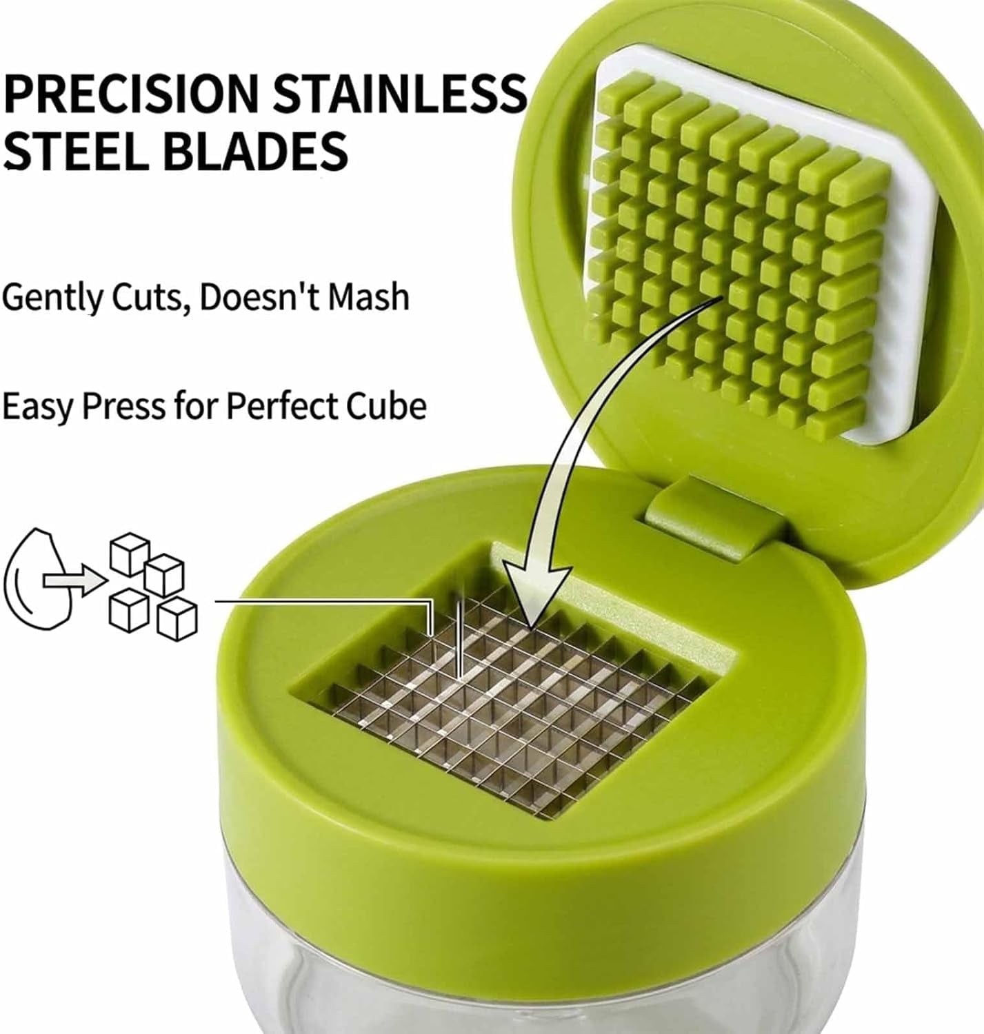 Stainless Steel Garlic Press with Integrated Container – Mess-Free Chopper and Mincer Tool, Dishwasher Safe, Versatile Mini Food Chopper
