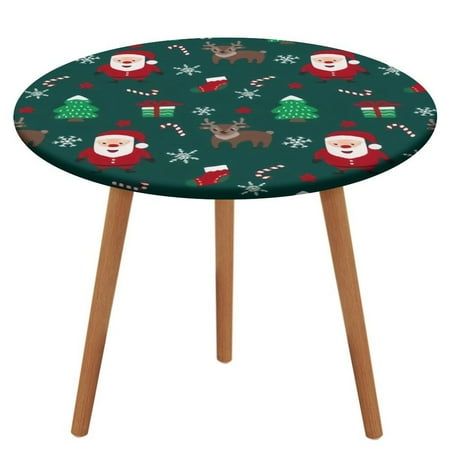 

Bybiment Round Fitted Tablecloth with Elastic Edge Pattern Merry Christmas Santa Decorative Tablecloth Table Cover 43 Inch