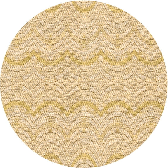 Ahgly Company Machine Washable Indoor Round Transitional Khaki Gold Area Rugs, 3' Round