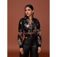 thumbnail image 5 of D&M Floral Print Zip Up Crop Bomber Jacket Casual Long Sleeve Crop Top, 5 of 6