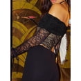 thumbnail image 6 of FEORJGP Women Long Sleeve Crop Tops Boat Neck T-Shirts Off Shoulder Shirts Lace Slim Fit Blouses Streetwear Casual Clothes for Spring Summer Fall, 6 of 6