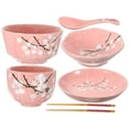 thumbnail image 1 of Miangastore 6pcs Japanese Style Ceramic Tableware Set Household Cutlery Creative Ceramic Dinnerware Set (Pink), 1 of 8