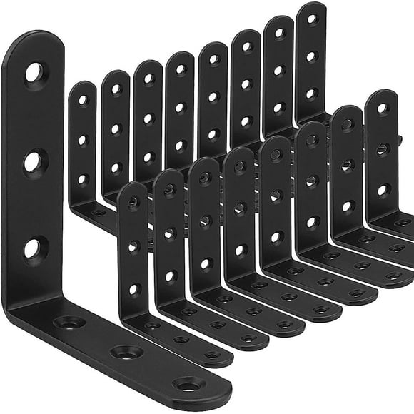 16pcs Black Metal Bracket 100x100mm, 90 Degree Wood Bracket, Metal Bracket for Wooden Shelf Furniture Chair Table