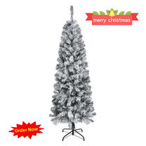 Tcbosik Flocked Unlit Christmas Tree, 6ft Artificial Xmas Tree with 320 Branch Tips for Home Office, Includes Metal Stand, Snowy Green