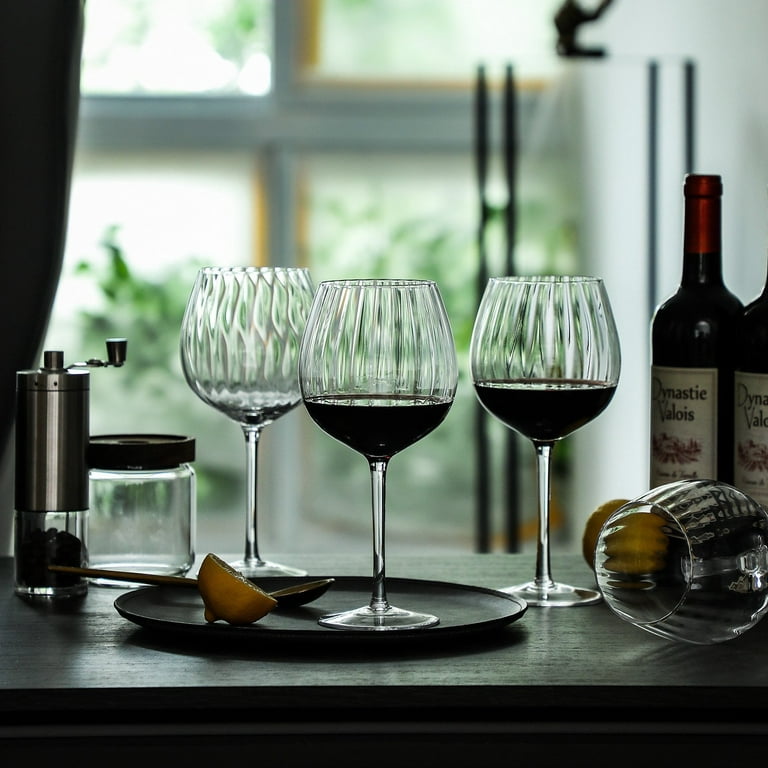 Ribbed Wine Glass Goblet Ash Grey Set Of 6 350ml