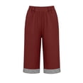 thumbnail image 6 of Womens Capris Summer Knee Length Cotton Linen Shorts Casual Elastic Waist Wide Leg Loose Cropped Trousers, 6 of 6