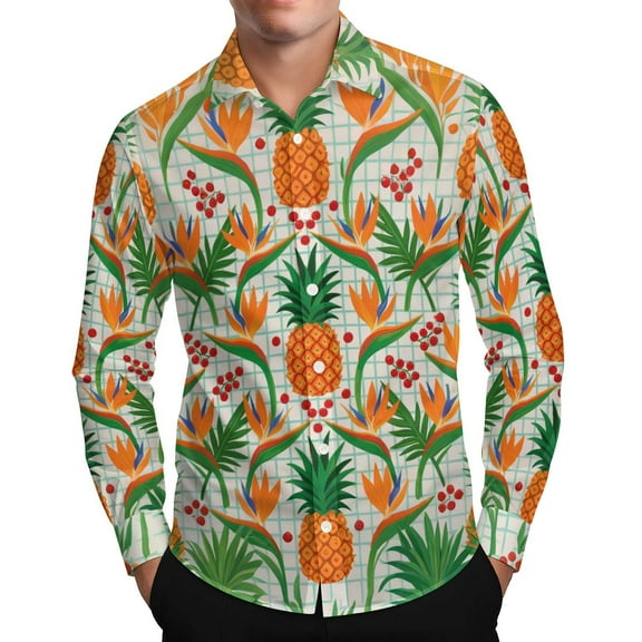 Donemore Men's Long Sleeve Button-Down Collar Hawaiian Shirt , Resort Style Casual Loose Fit Breathable Fabric Holiday Vacation Top