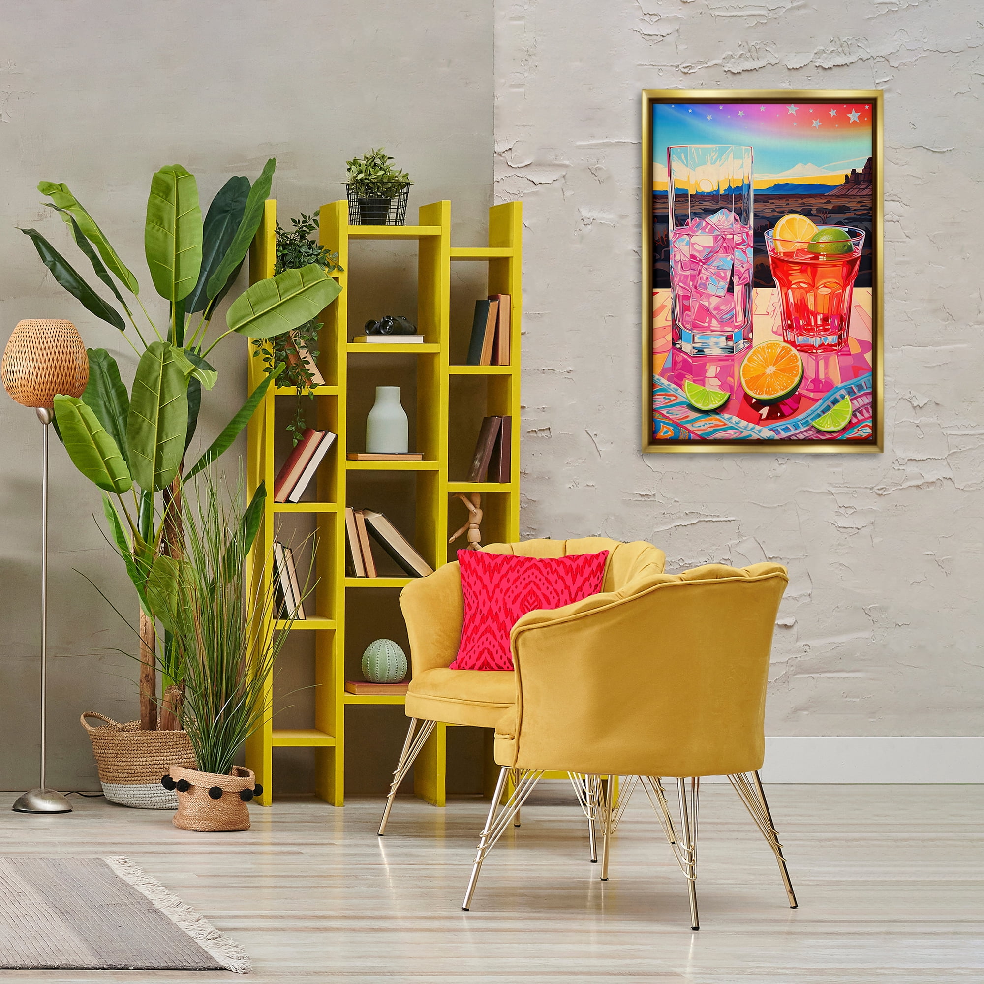 Stupell Industries Cocktails at Sunset View Food & Beverage Painting Gold Floater Framed Canvas Art Print Wall Art, 21 x 31