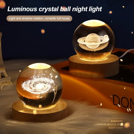 

Yanerim Faux Crystal Ball Night Light with Wooden Base 3D Engraved Solar System Planet Clear Globe Sphere Bedside LED Lamp Desktop Decoration Birthday Gift