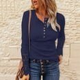 thumbnail image 2 of Camisa túnica de manga larga con cuello en V y botones delanteros para mujer, blusa lisa de poliéster, informal de otoño, tallas US S-XXL, aviso de medición manual, 2 of 7