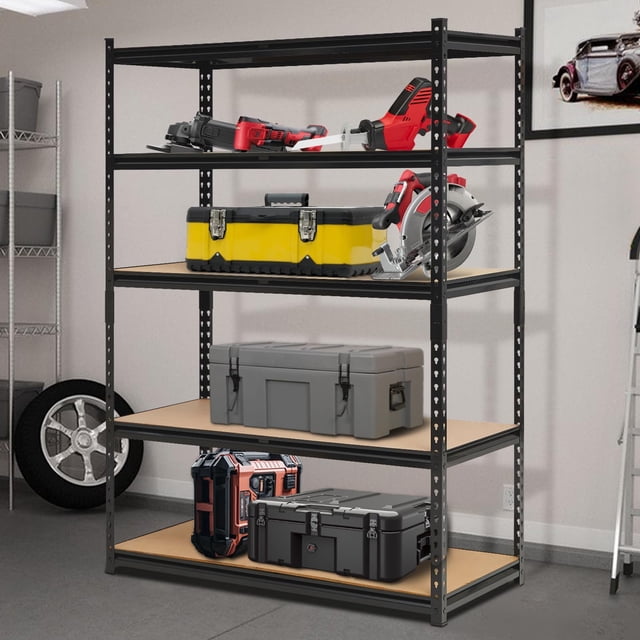 Yiwa Heavy Duty Metal Storage Shelves, 5-Tier Adjustable Garage Rack, 2000 lbs Load Capacity, Black Finish