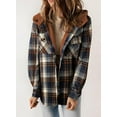 thumbnail image 2 of Womens Plaid Shacket Jacket Long Sleeve Button Down Fleece Hooded Jackets Warm Coat, 2 of 6
