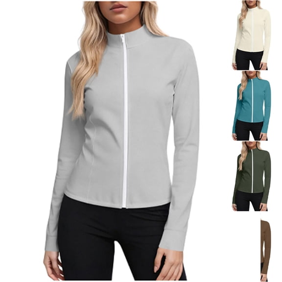 Hilenly Women's Plus Size UPF 50 Long Sleeve Shirts Lightweight UV Protection Crop Zip Up Jacket Sun Protection Clothing