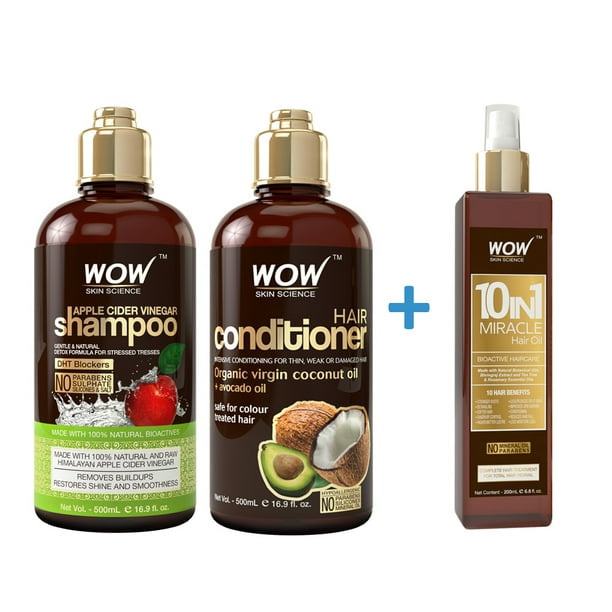 WOW Apple Cider Vinegar Shampoo and Conditioner + Hair Oil Natural