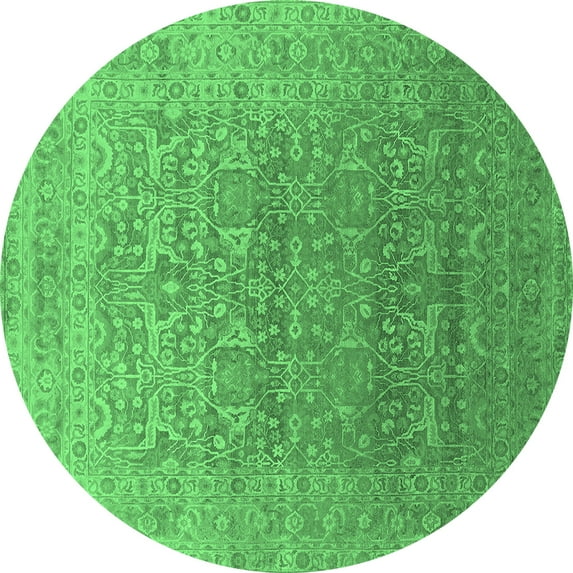 Ahgly Company Indoor Round Oriental Emerald Green Industrial Area Rugs, 8' Round