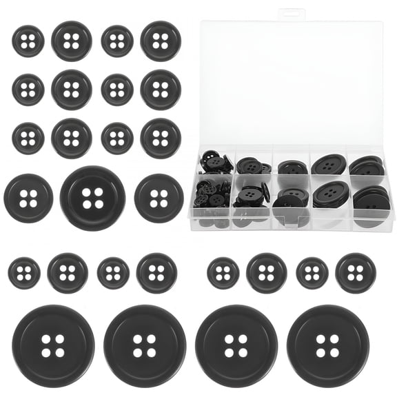 TUWAFE 100PCS Black Resin Sewing Buttons - 5 Sizes