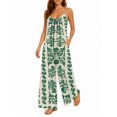 thumbnail image 2 of Women'S Casual Sleeveless Jumpsuits Green Floral Spaghetti Strap Wide Leg Pants Rompers With Pockets, 2 of 7