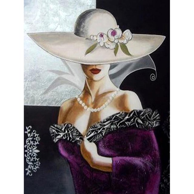 Pintura de diamantes (DB0217) 5D DIY sombrero de señora mosaico de diamantes de imitación redondo completo decoración del hogar 45x60cm FLhrweasw Nuevo
